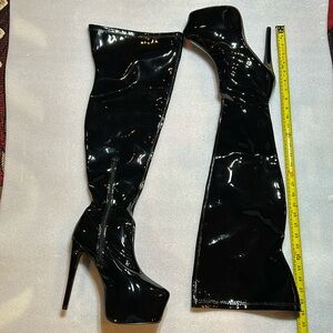 Over the knee platform patent stiletto boots size 11